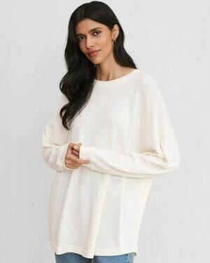 Jenni Kayne Oversized Boyfriend Long Sleeve Tee in Ivory Size XS